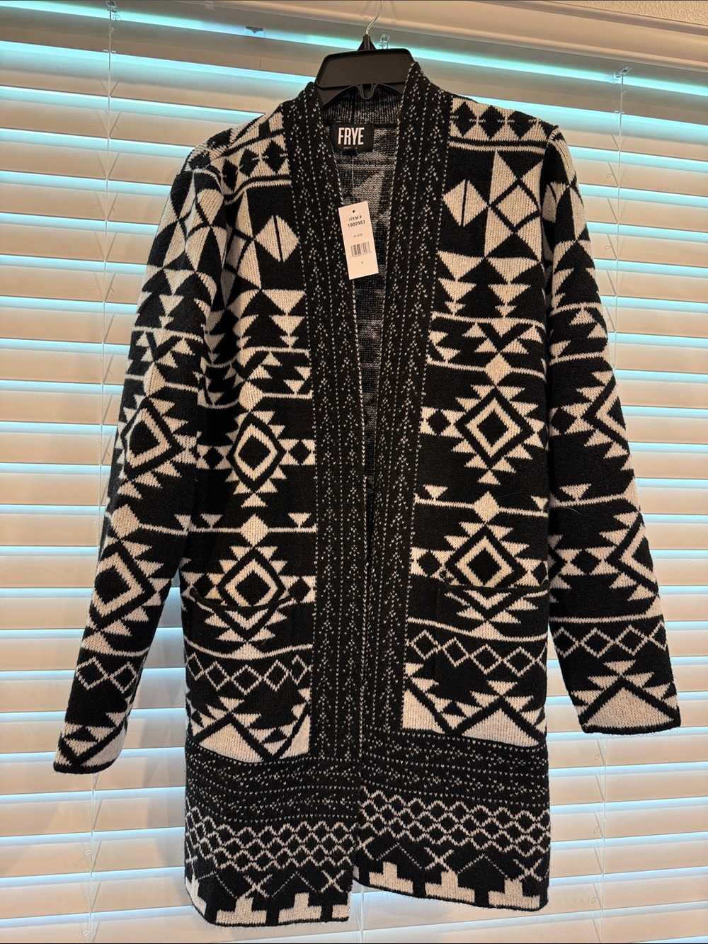 Frye Black and White Geometric Open Cardigan
